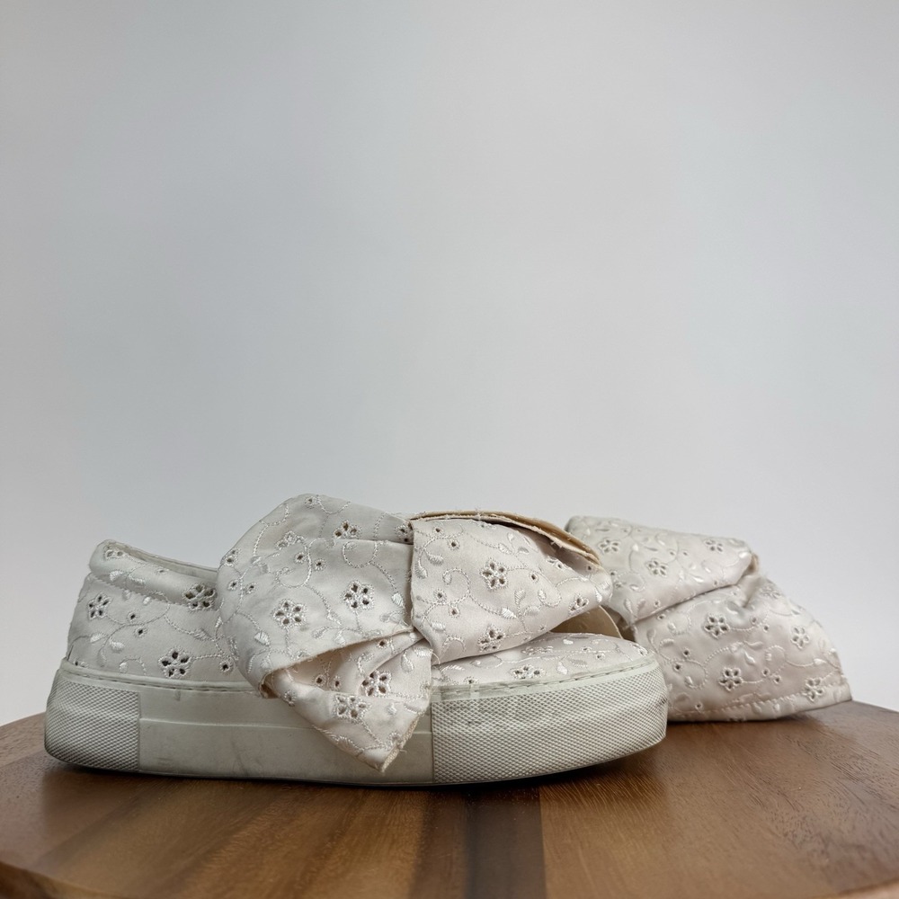 Womens Joshua Sanders Bow White Floral Slip‎ On Platform Sneakers Shoes Size 36